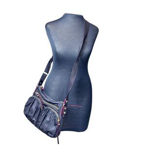 MZ Wallace Black Nylon Crossbody Bag With Red Interior